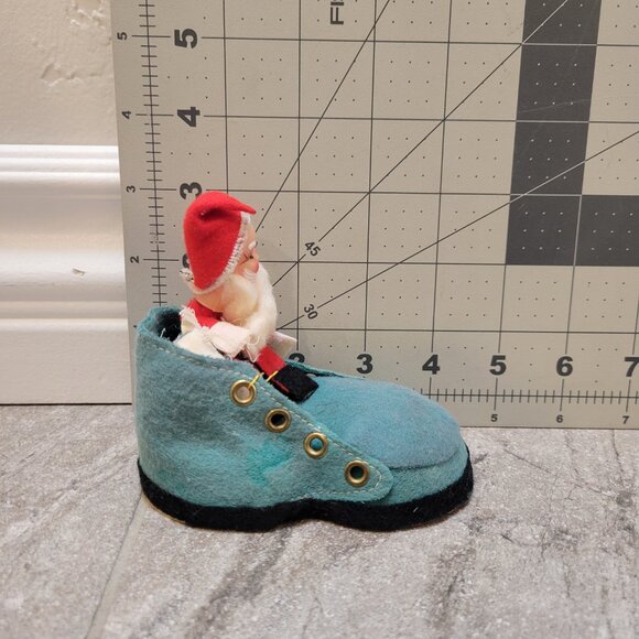 Vintage Christmas Felt Shoe with Santa Flocked Red & Blue Boot - Picture 6 of 6